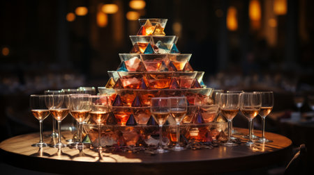 Pyramid of glasses with champagneの素材