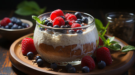 Breakfast overnight oats with raspberriesの素材