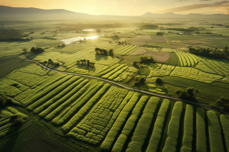aerial view agriculture sustainability, sunset, beautiful fieldの素材