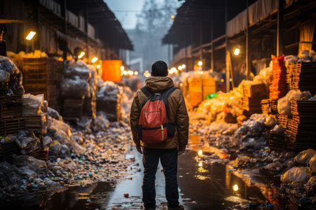 back view a worker who recycling thing on recycle centerの素材