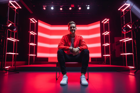 influencer at YouTube live, crypto concept, light, minimalisticの素材