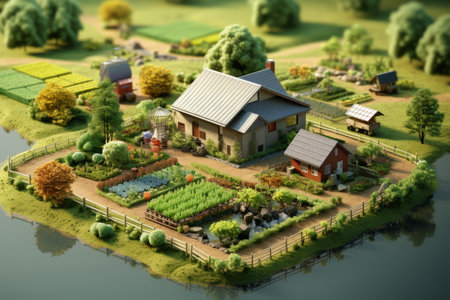 isometric eco farm miniature.の素材
