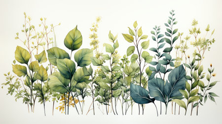 Lush green plants boho colors watercolorの素材
