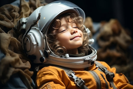 portrait of little child girl in an astronaut costumeの素材