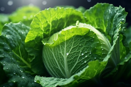 close up cabbage, rainy, ultra detailed, look front to the sunlightの素材