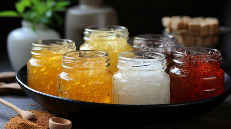 Variety of sweeteners - Stevia, sugar, pollen and honeyの素材