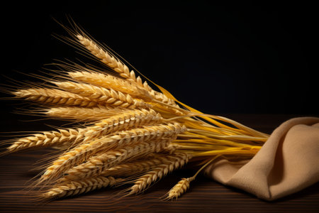 Wheat fruit photo with black backgroundの素材