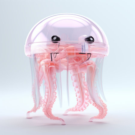 Cute jellyfish robot, robotic animal isolated over white backgroundの素材