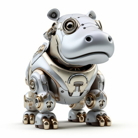 Cute hippopotamus robot, robotic animal isolated over white backgroundの素材