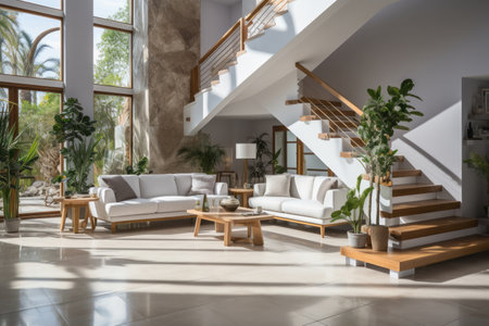 Interior design of modern entrance hall with staircase in villaの素材