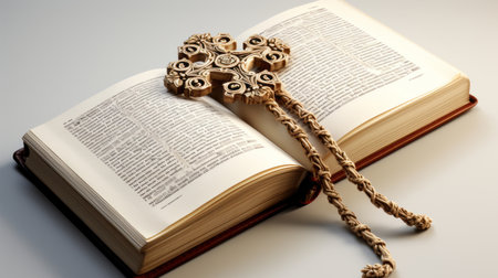 Open bible and wooden crossの素材