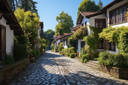 Street with traditional private houses. Residential architecture exteriorの素材