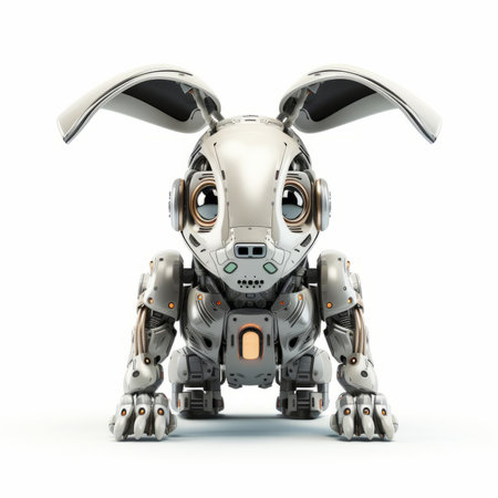 Rabbit or hare robot, robotic animal isolated over white background.の素材
