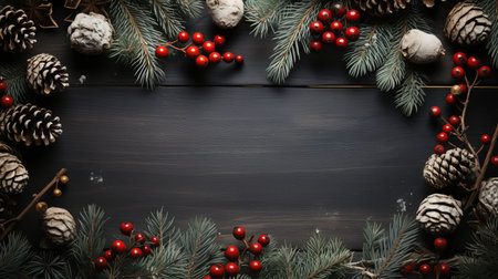 Christmas frame of tree branchesの素材