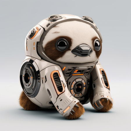 Cute sloth robot, robotic animal isolated over white backgroundの素材