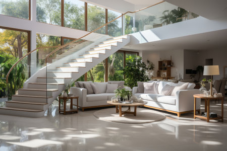 Interior design of modern entrance hall with staircase in villaの素材