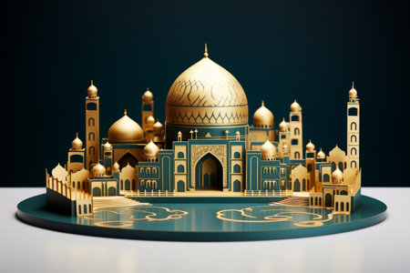 a multidimensional paper cutout, grand mosque, eid al adha, midnight green and earth yellow colorの素材
