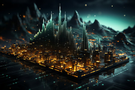 a stock chart and market data is rendered against a dark backgroundの素材