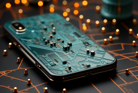 a smartphone with a location pin showingの素材