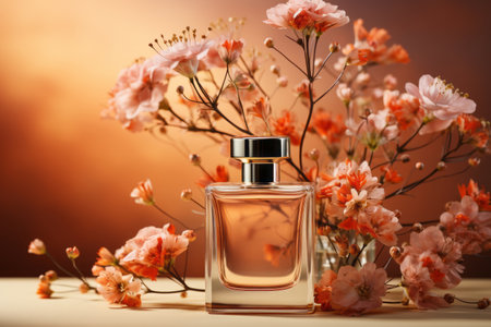 Commercial photography a perfume bottle on beige backgroundの素材