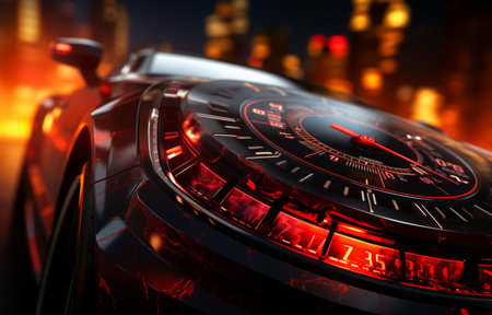 closeup speedometer with red number on the dashboardの素材
