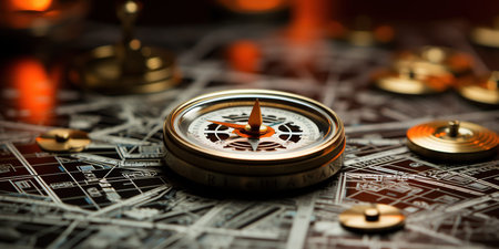 Business navigate recovery, Abstract, The compass navigate for businessmen to resume business growth in the economic crisis, Rethink, Reinvent and Recoverの素材