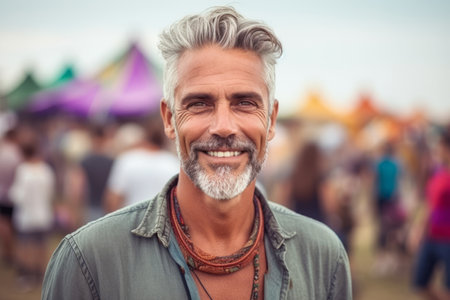 attractive mature man at the festivalの素材