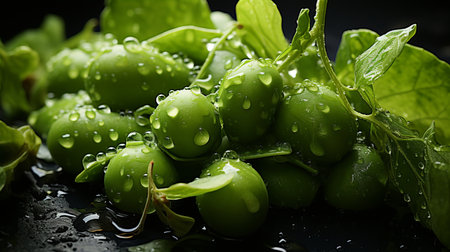 Realistic image of peas with water dropletsの素材