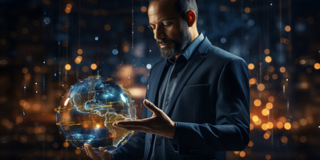 Digital banking, Businessman holding online banking and payments, Finance and banking network. AI, Fintech, Customer networking connection, Digital marketing. cybersecurity. business technologyの素材