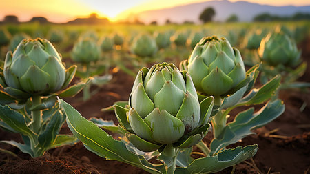 Close-up of artichoke in a fieldの素材