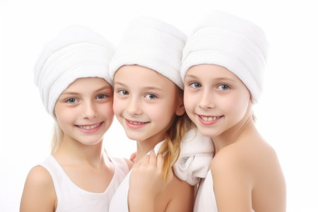 Isolated girls in towels on white backgroundの素材