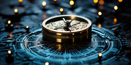 Business navigate recovery, Abstract, The compass navigate for businessmen to resume business growth in the economic crisis, Rethink, Reinvent and Recoverの素材