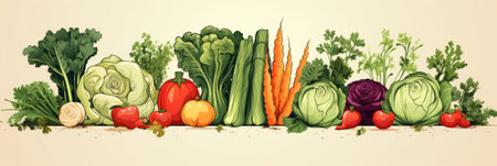 Happy healthy vegetables in a row Cartoon vegetable charactersの素材