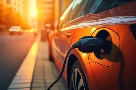 Power supply for electric car charging Electric car charging station Close up of the power supplyの素材