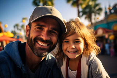 Father and daughter smiling at the cameraの素材