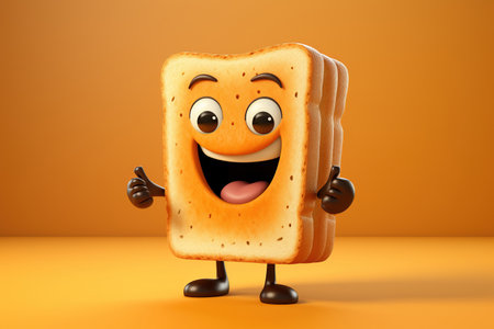 Toasted bread character on orange background, illustrationの素材