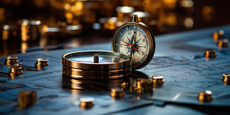 Business navigate recovery, Abstract, The compass navigate for businessmen to resume business growth in the economic crisis, Rethink, Reinvent and Recoverの素材