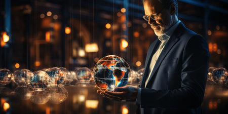 Digital banking, Businessman holding online banking and payments, Finance and banking network. AI, Fintech, Customer networking connection, Digital marketing. cybersecurity. business technologyの素材