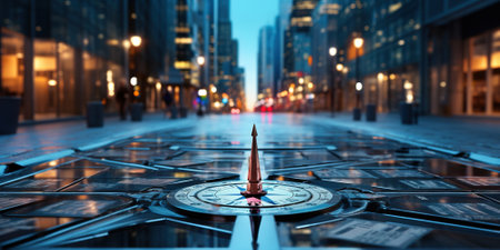 Business navigate recovery, Abstract, The compass navigate for businessmen to resume business growth in the economic crisis, Rethink, Reinvent and Recoverの素材