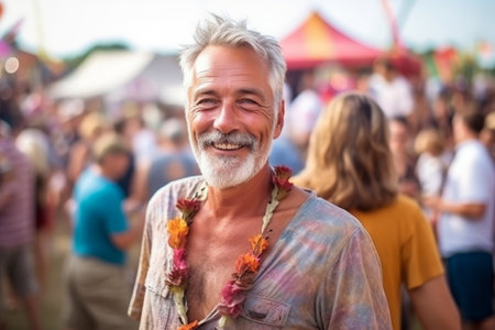 attractive mature man at the festivalの素材