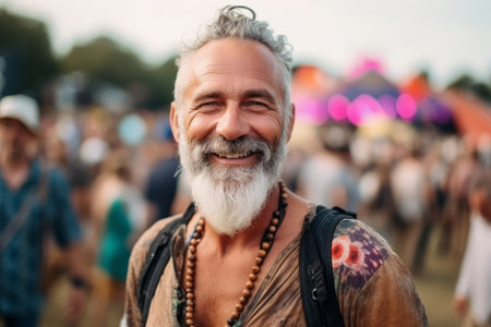 attractive mature man at the festivalの素材