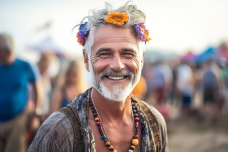 attractive mature man at the festivalの素材