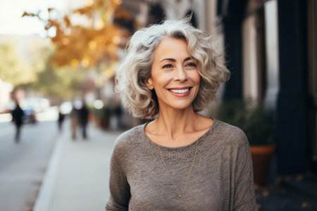 Happy attractive mature woman in the cityの素材
