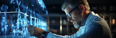 Healthcare and medical, Doctor and robotics research diagnose Human brains scan. Record and report with modern virtual interface, Alzheimer's and Parkinson, science, Innovation and Medical technologyの素材