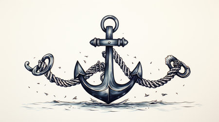 Simple line work anchor tattoo flash. Traditional Navyの素材