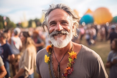 attractive mature man at the festivalの素材