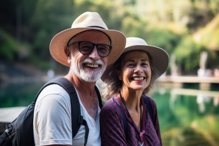 A happy seniors couple in travelingの素材
