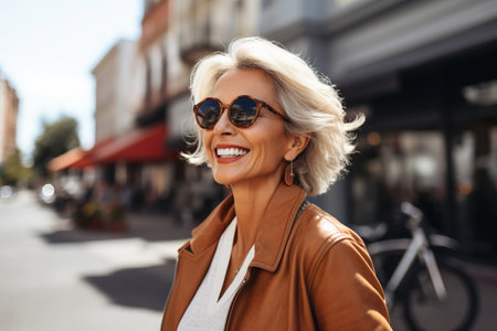 Happy attractive mature woman in the cityの素材