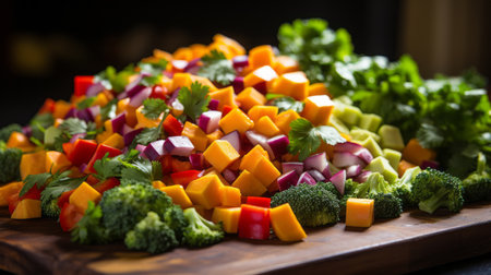 A closeup of freshly chopped vegetablesの素材