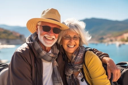 A happy seniors couple in travelingの素材